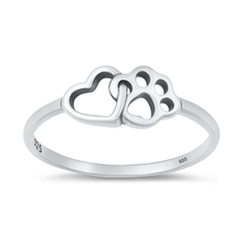 Load image into Gallery viewer, Sterling Silver Oxidized And Polished Heart And Paw Print Ring