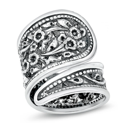 Sterling Silver Oxidized 26.1mm Thai Floral Design Ring