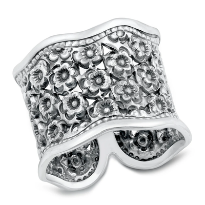 Sterling Silver Oxidized Thai Floral Design Ring