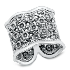 Sterling Silver Oxidized Thai Floral Design Ring