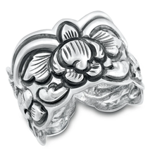 Load image into Gallery viewer, Sterling Silver Oxidized 15.2mm Floral Design Ring