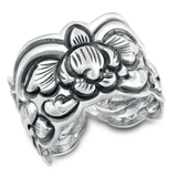 Sterling Silver Oxidized 15.2mm Floral Design Ring