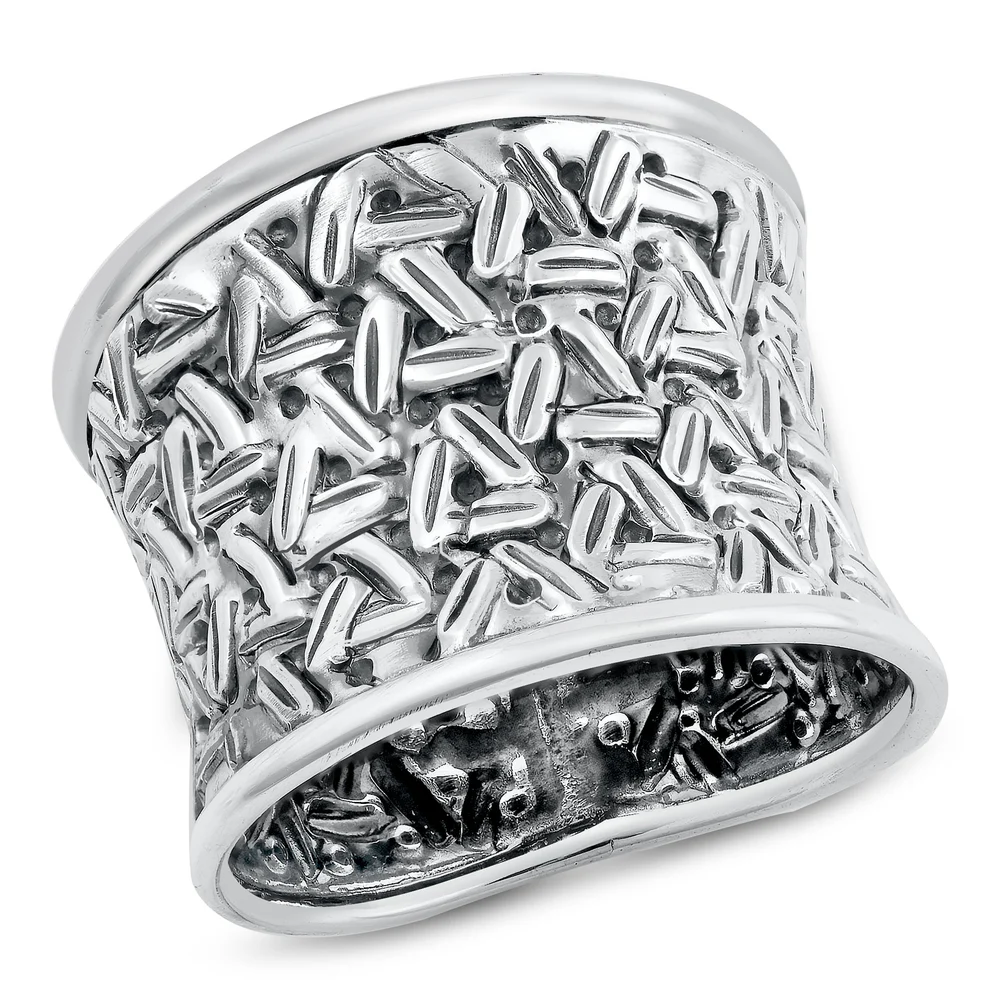 Sterling Silver Oxidized Basket Weave Design Ring