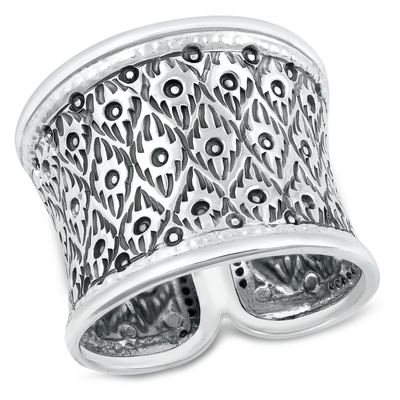 Sterling Silver Oxidized 21.4mm Thai Floral Design Ring