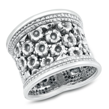 Load image into Gallery viewer, Sterling Silver Oxidized 21.1mm Thai Floral Design Ring