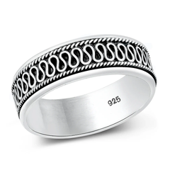 Sterling Silver Oxidized 6.8mm Wave Spinner Bali Design Ring
