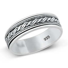 Sterling Silver Oxidized 6.8mm Spinner Bali Design Ring
