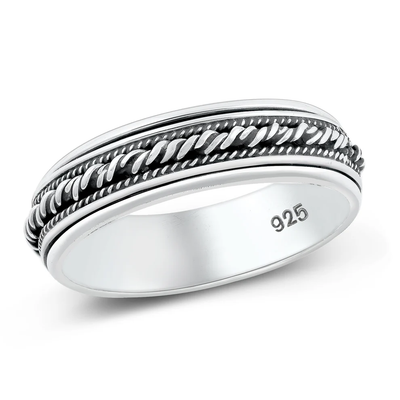 Sterling Silver Oxidized Spinner Bali Design Ring