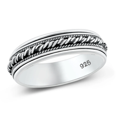 Sterling Silver Oxidized Spinner Bali Design Ring