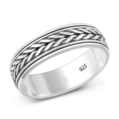 Sterling Silver Oxidized 6.4mm Spinner Bali Design Ring