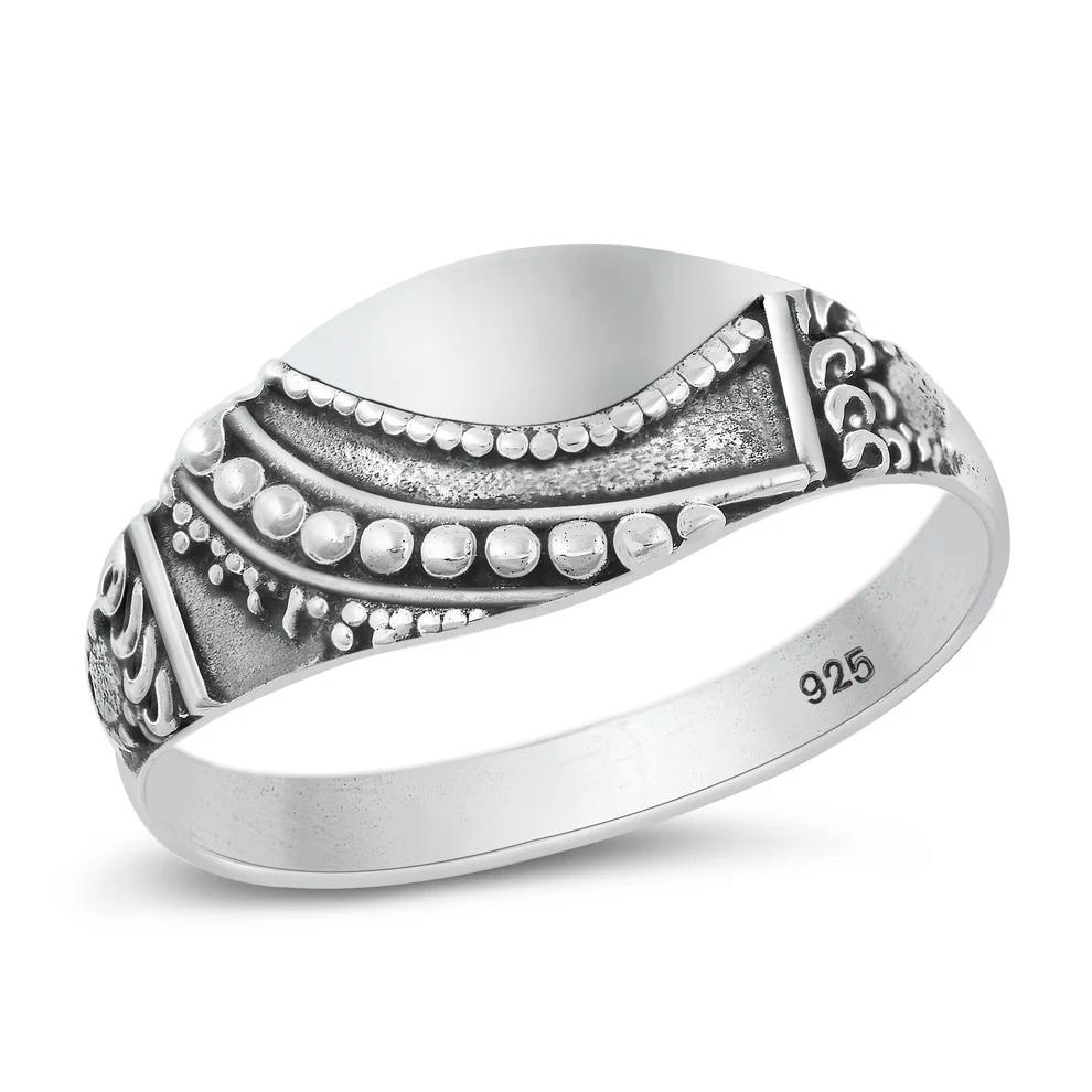 Sterling Silver Oxidized 8.2mm Bali Design Ring