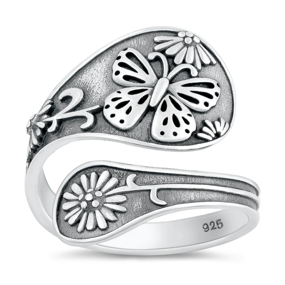 Sterling Silver Oxidized Spoon With Butterfly Ring