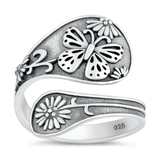 Sterling Silver Oxidized Spoon With Butterfly Ring
