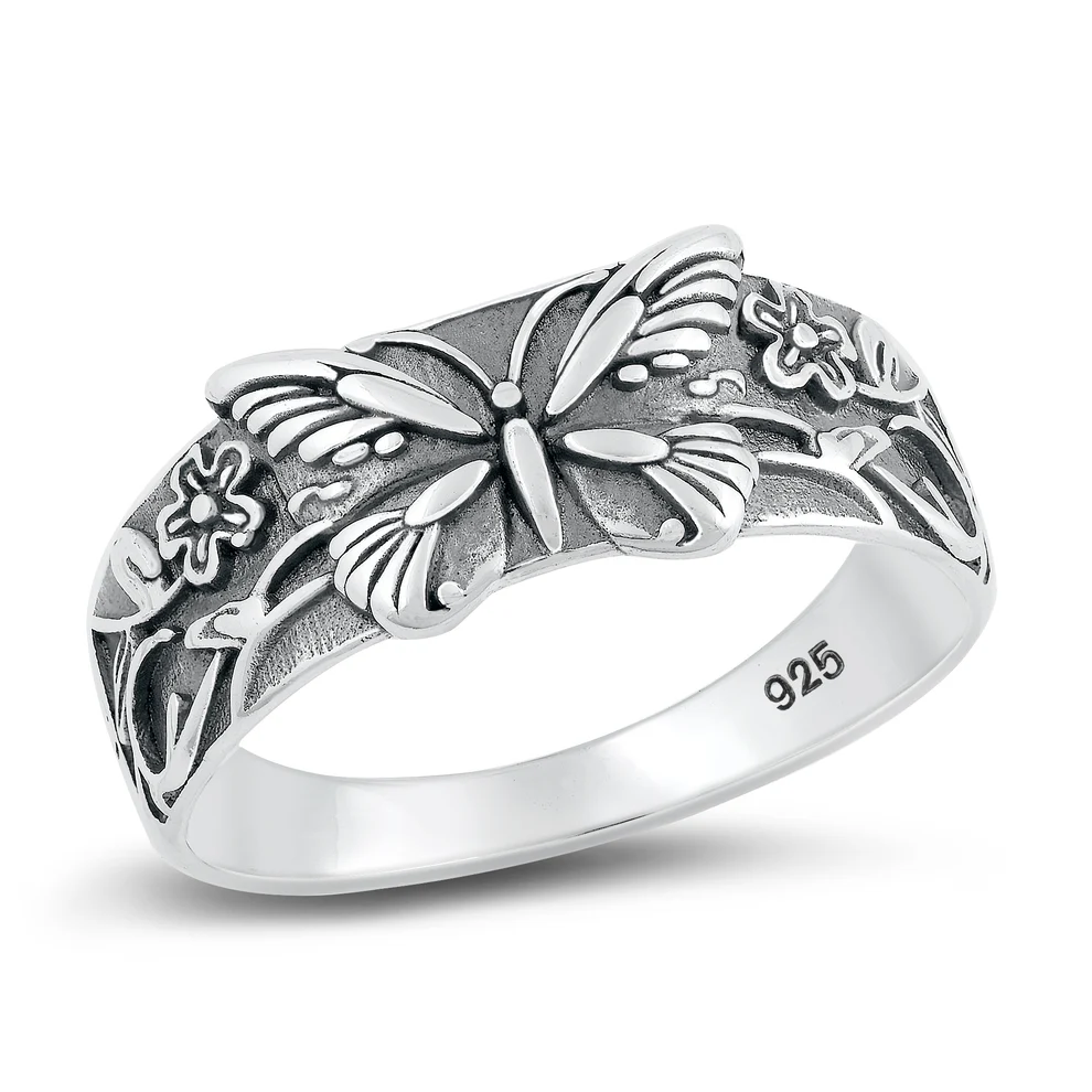 Sterling Silver Oxidized Butterfly Ring