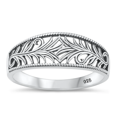 Sterling Silver Oxidized 7.8mm Vines Ring