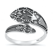 Load image into Gallery viewer, Sterling Silver Oxidized And Polished Floral Spoon Ring