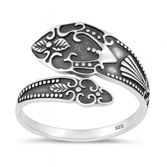 Sterling Silver Oxidized And Polished Floral Spoon Ring