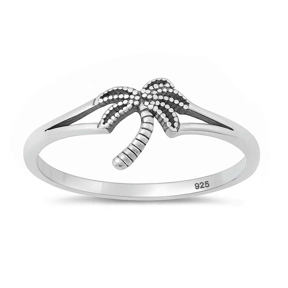 Sterling Silver Oxidized Palm Tree Ring