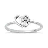 Sterling Silver Oxidized Paw Print And Heart Ring