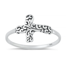 Load image into Gallery viewer, Sterling Silver Oxidized And Polished Ornate Filigree Cross Ring