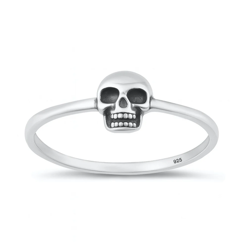 Sterling Silver Oxidized And Polished 6.4mm Mini Skull Ring