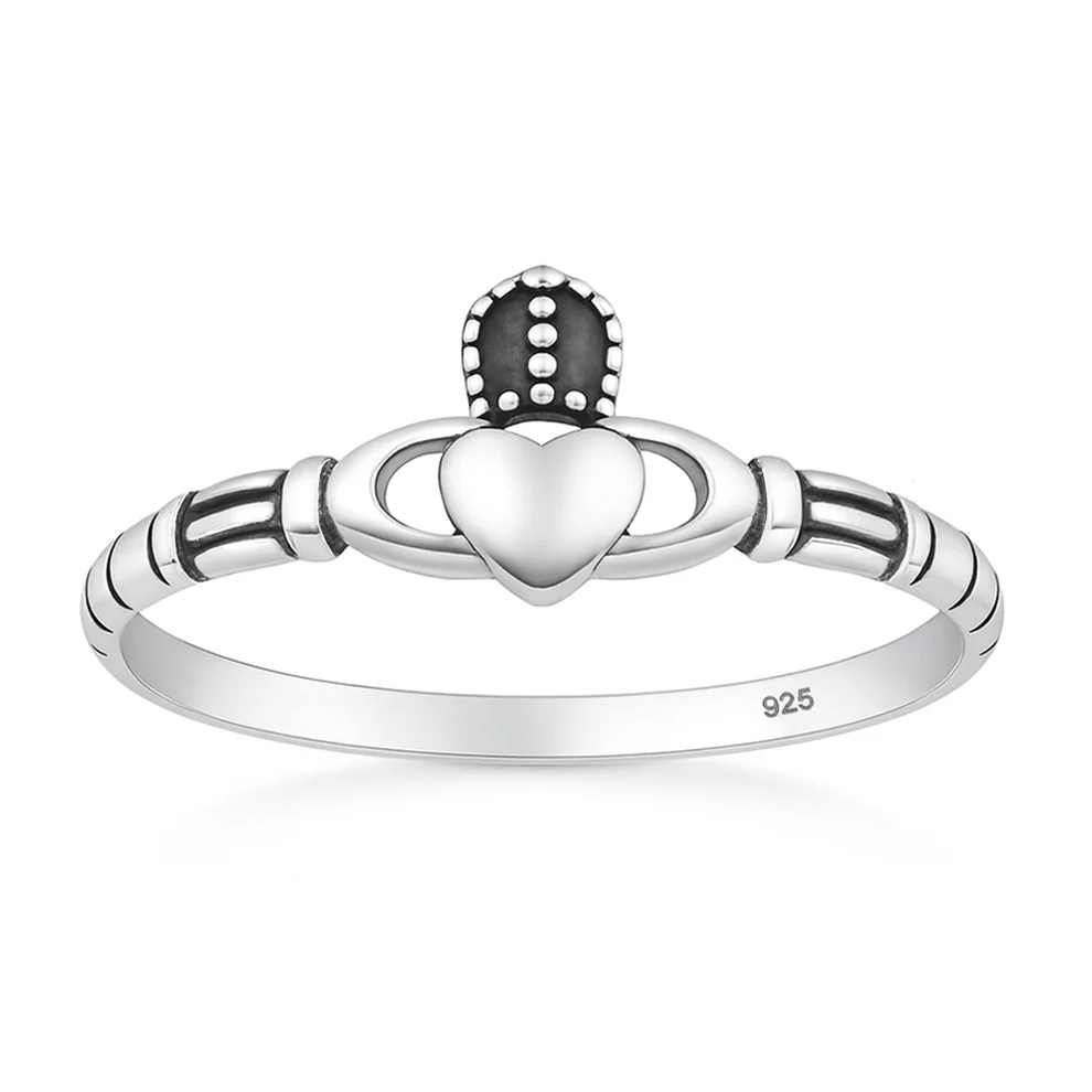 Sterling Silver Oxidized And Polished Claddagh Ring