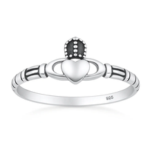Load image into Gallery viewer, Sterling Silver Oxidized And Polished Claddagh Ring
