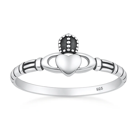 Sterling Silver Oxidized And Polished Claddagh Ring