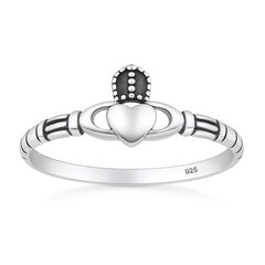 Sterling Silver Oxidized And Polished Claddagh Ring