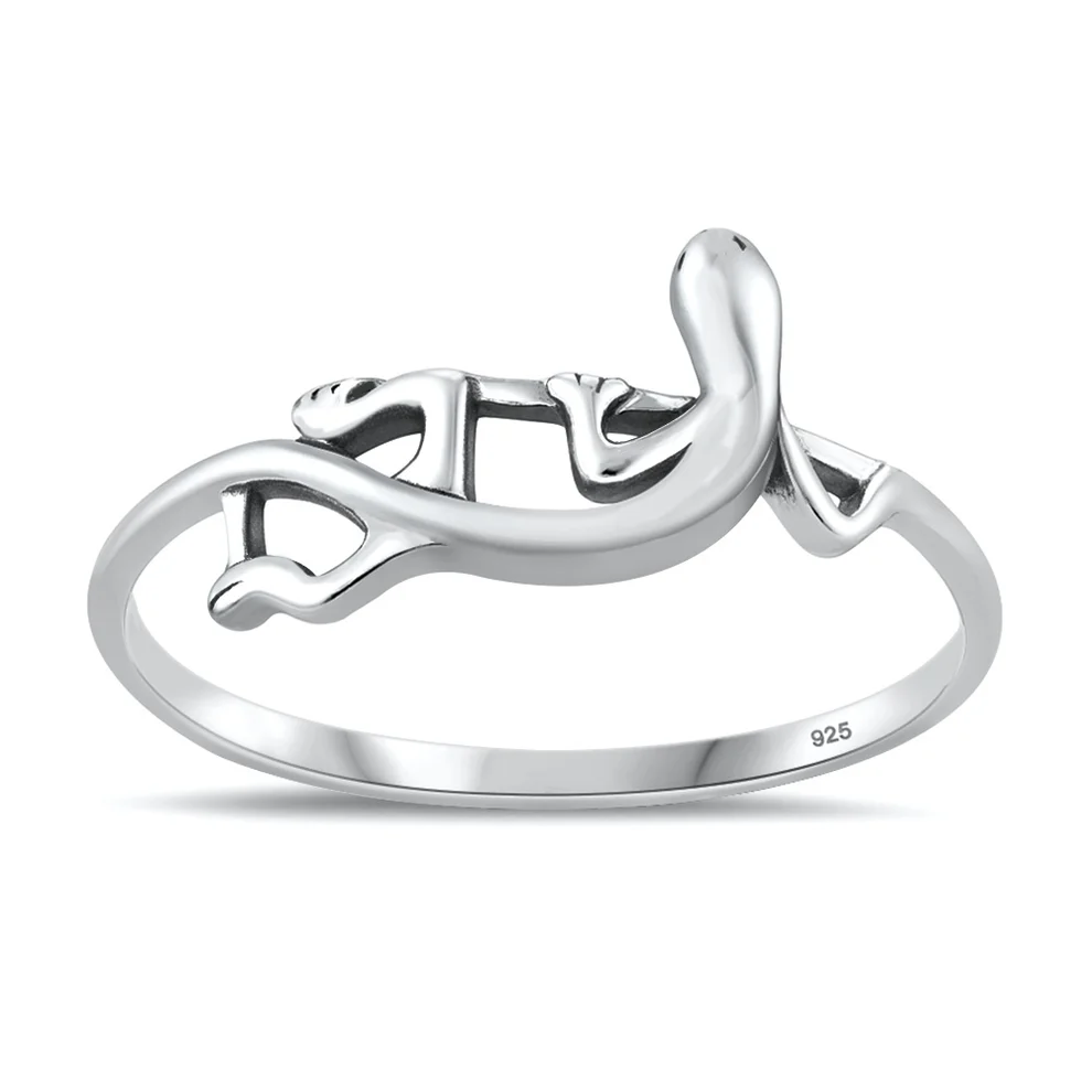 Sterling Silver Oxidized And Polished Lizard Ring
