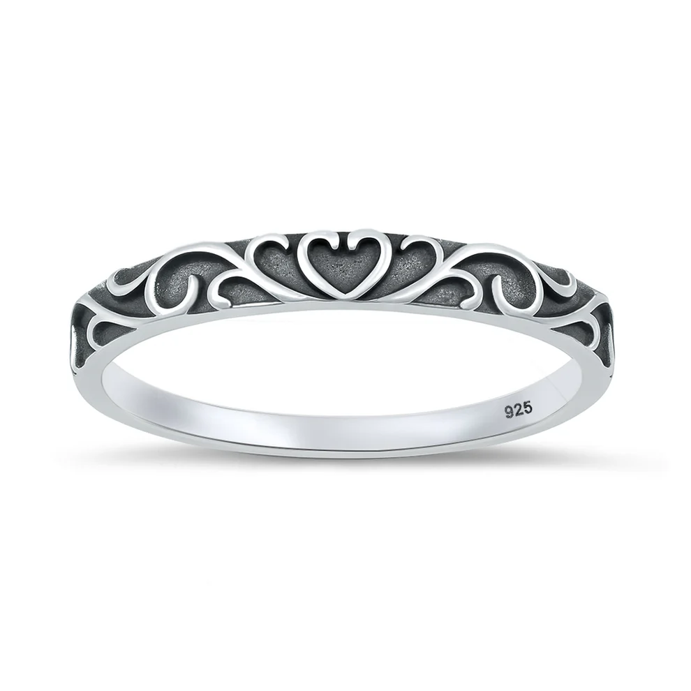 Sterling Silver Oxidized And Polished Filigree Heart Ring
