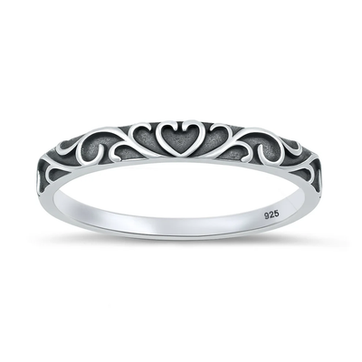 Sterling Silver Oxidized And Polished Filigree Heart Ring