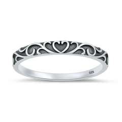 Sterling Silver Oxidized And Polished Filigree Heart Ring