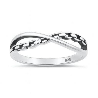 Sterling Silver Oxidized And Polished Infinity Chain Ring