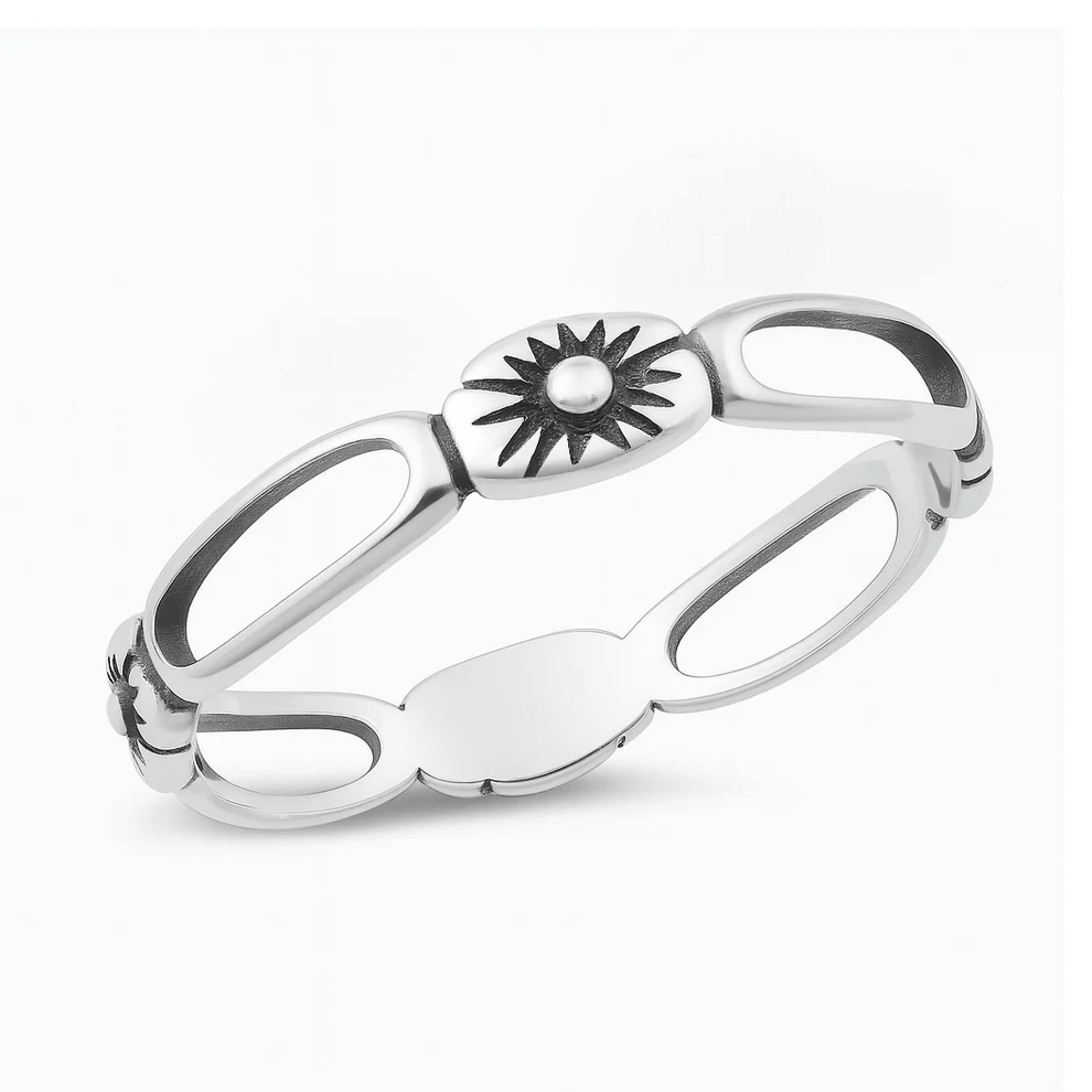 Sterling Silver Oxidized And Polished Sunburst Ring