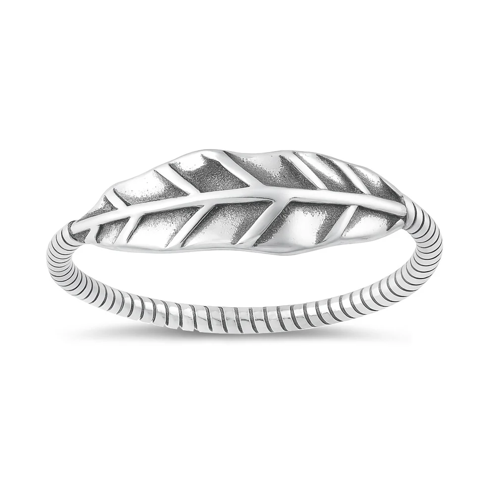 Sterling Silver Oxidized And Polished Celestial 5.5mm Leaf Ring
