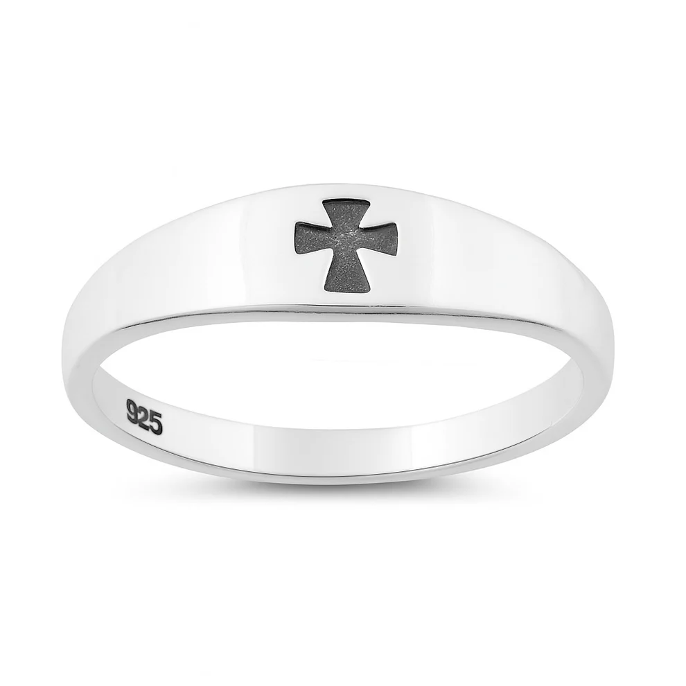 Sterling Silver Oxidized And Polished Cross Ring