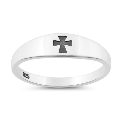 Sterling Silver Oxidized And Polished Cross Ring
