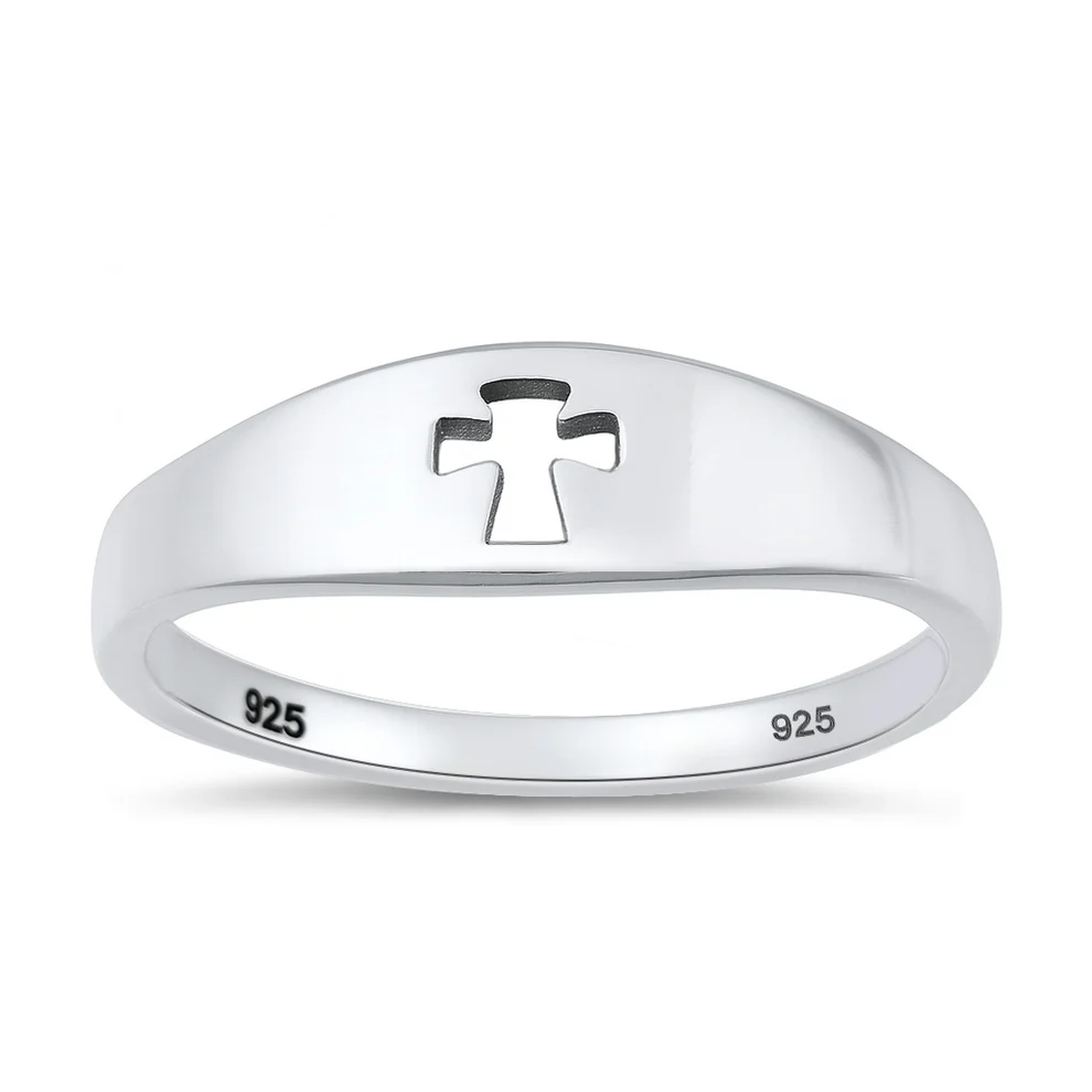 Sterling Silver Oxidized And Polished Open Cross Ring