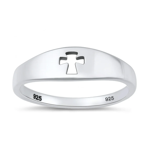 Sterling Silver Oxidized And Polished Open Cross Ring