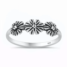 Load image into Gallery viewer, Sterling Silver Oxidized And Polished Three Flowers Ring