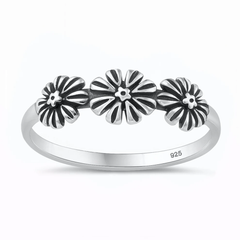 Sterling Silver Oxidized And Polished Three Flowers Ring