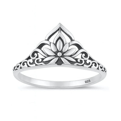 Sterling Silver Oxidized And Polished 10.1mm Lotus Ring