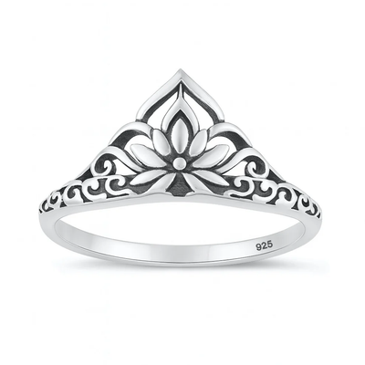 Sterling Silver Oxidized And Polished Lotus Ring