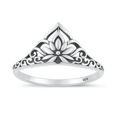 Sterling Silver Oxidized And Polished Lotus Ring