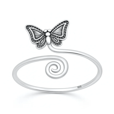 Sterling Silver Oxidized And Polished Butterfly Ring