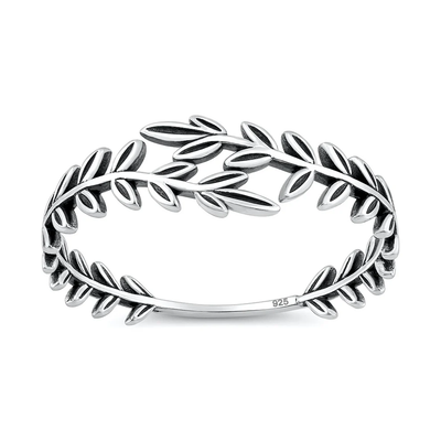 Sterling Silver Oxidized And Polished Olive Branch Ring