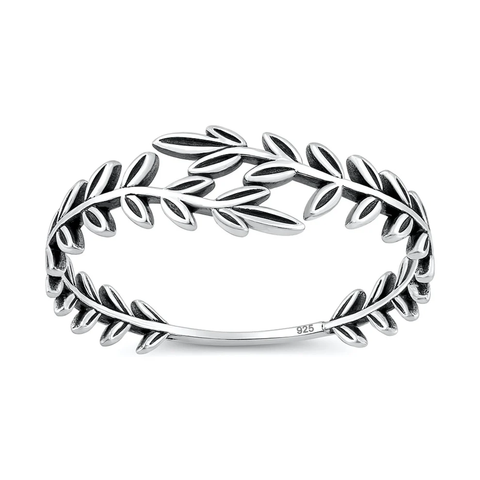 Sterling Silver Oxidized And Polished Olive Branch Ring