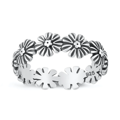 Sterling Silver Oxidized And Polished 5.7mm Flowers Ring