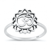 Load image into Gallery viewer, Sterling Silver Oxidized And Polished Om In Mandala Ring
